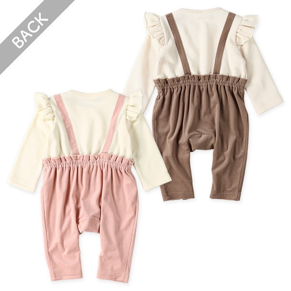 西松屋 ELFINDOLL 裏起毛ニットコールレイヤード風長袖カバーオール 正規品