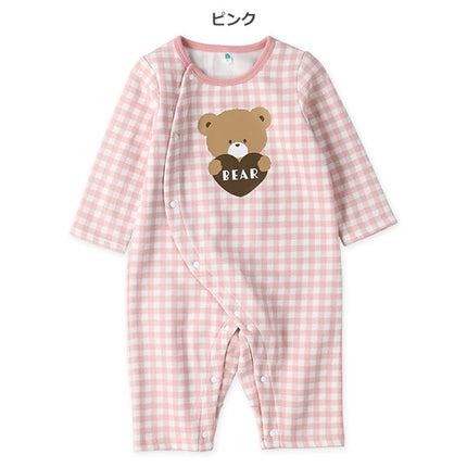 西松屋 ELFINDOLL 裏起毛チェックくま長袖カバーオール 正規品