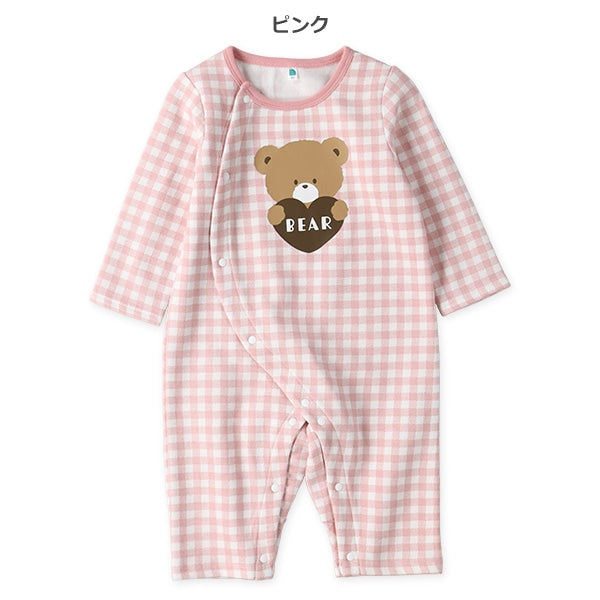 西松屋 ELFINDOLL 裏起毛チェックくま長袖カバーオール 正規品