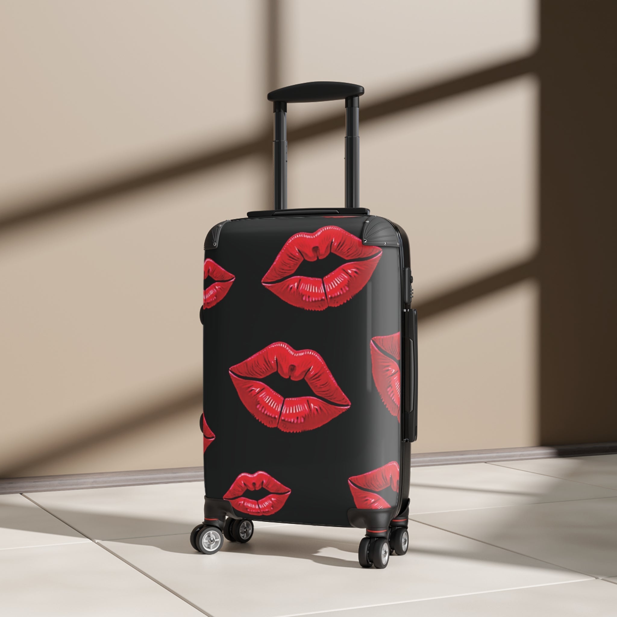Kiss Print Carry-On Suitcase — Red Lipstick Travel Luggage