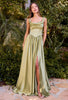 Pleated neckline, thin straps & leg slit