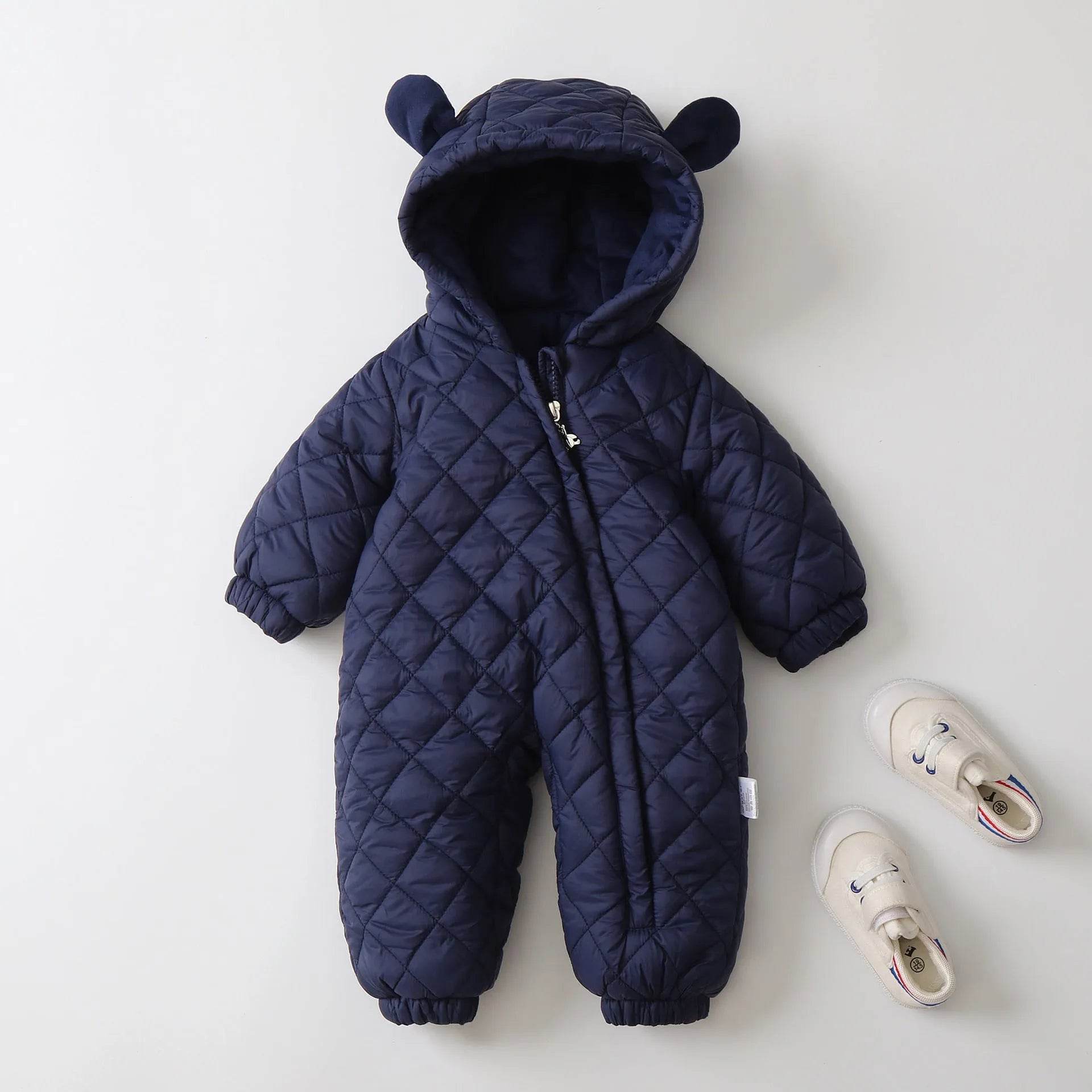 Hooded Fleece-lined Thick Baby Winter Romper Puffer Overall Jumpsuit