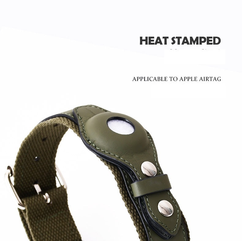 AirTag Dog Collar with Holder – Adjustable Leather & Canvas Pet Collar for Medium & Large Dogs