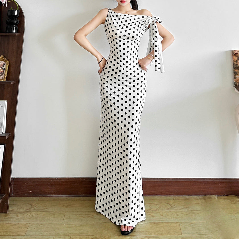 Women's Polka Dot Sheath Dress – High Waist Sleeveless Maxi Dress Canada USA