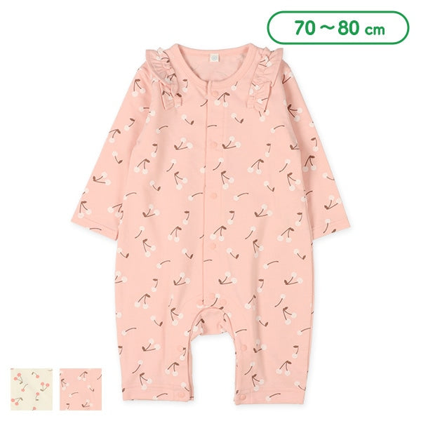 西松屋 ELFINDOLL ミニ裏毛チェリー総柄肩フリルカバーオール正規品