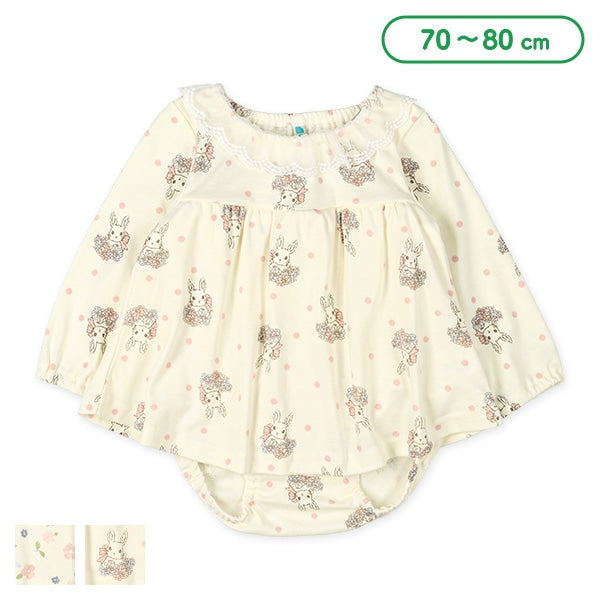 西松屋 ELFINDOLL スムース花・うさぎ柄長袖ロンパース正規品