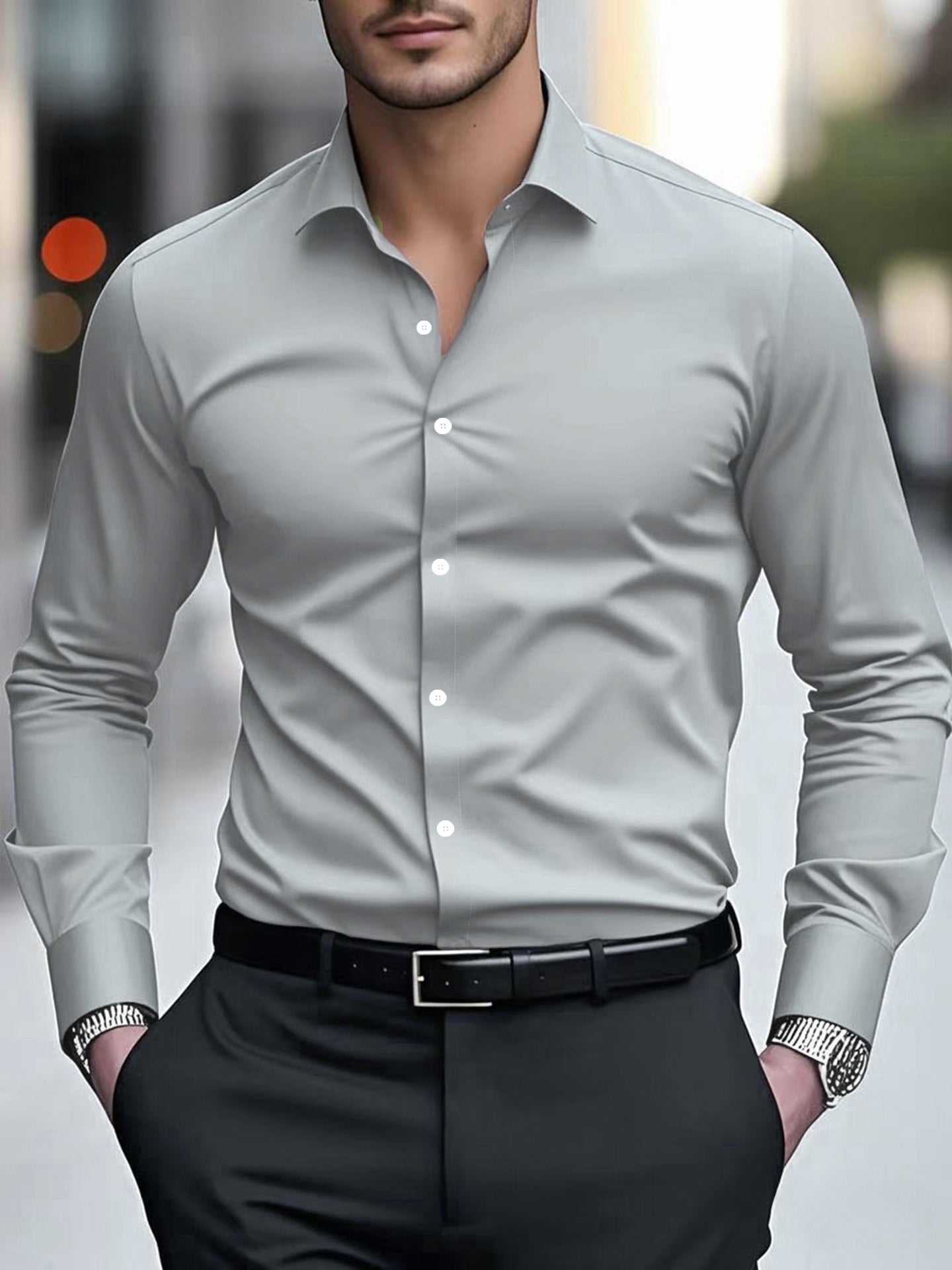 Men's Slim Fit Long Sleeve Business Dress Shirt – 12 Colors, S–3XL | Canada & USA