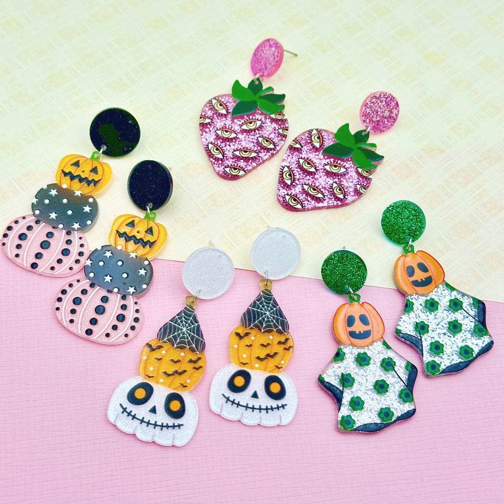 Halloween Day Ornament Colorful Ghost Eyes Funny Acrylic Earrings For Women