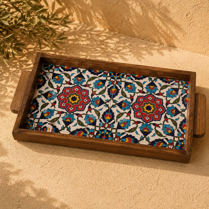Palestinian Small Food Tray Rectangular 15×30×3 cm – Handmade Ceramic Serving Tray