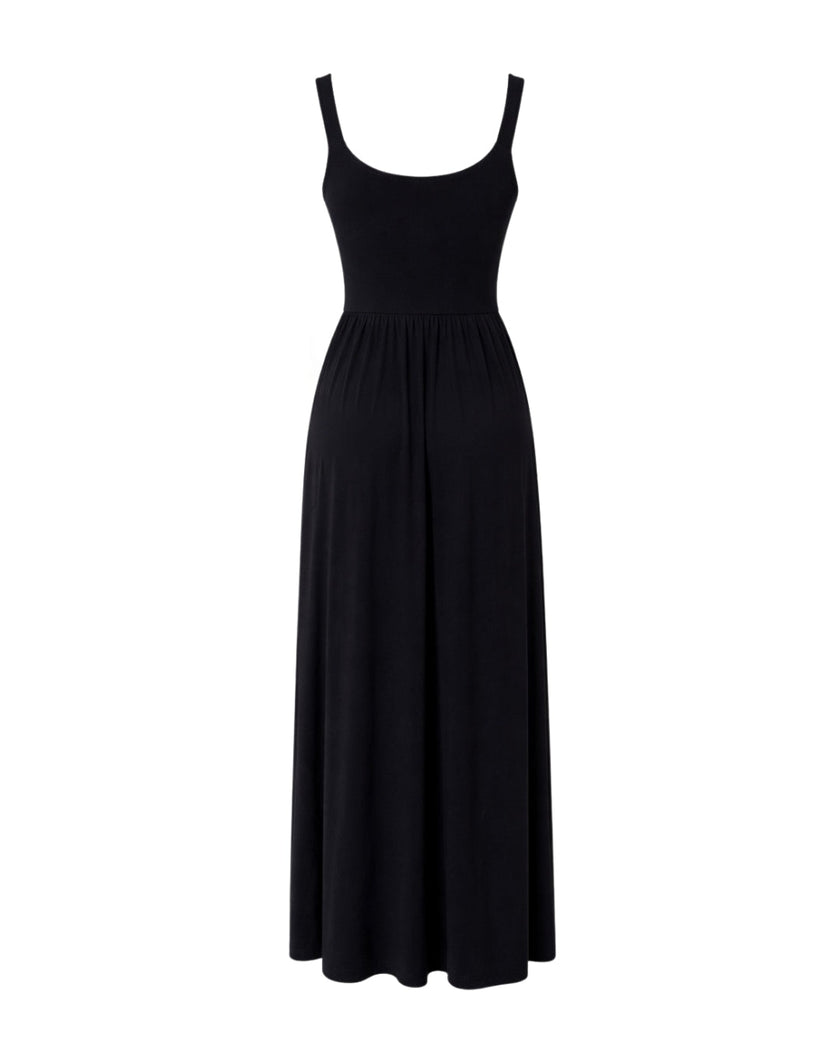 Dawn – Sleeveless Silky Jersey Flowing Maxi Dress In Black