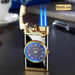 New Lighter With Electric Watch Rocker Arm Automatic Ignition Straight Blue Flame Lighter Creative Real Dial Inflatable Windproof Cigar Lighter Men's Watch Gift