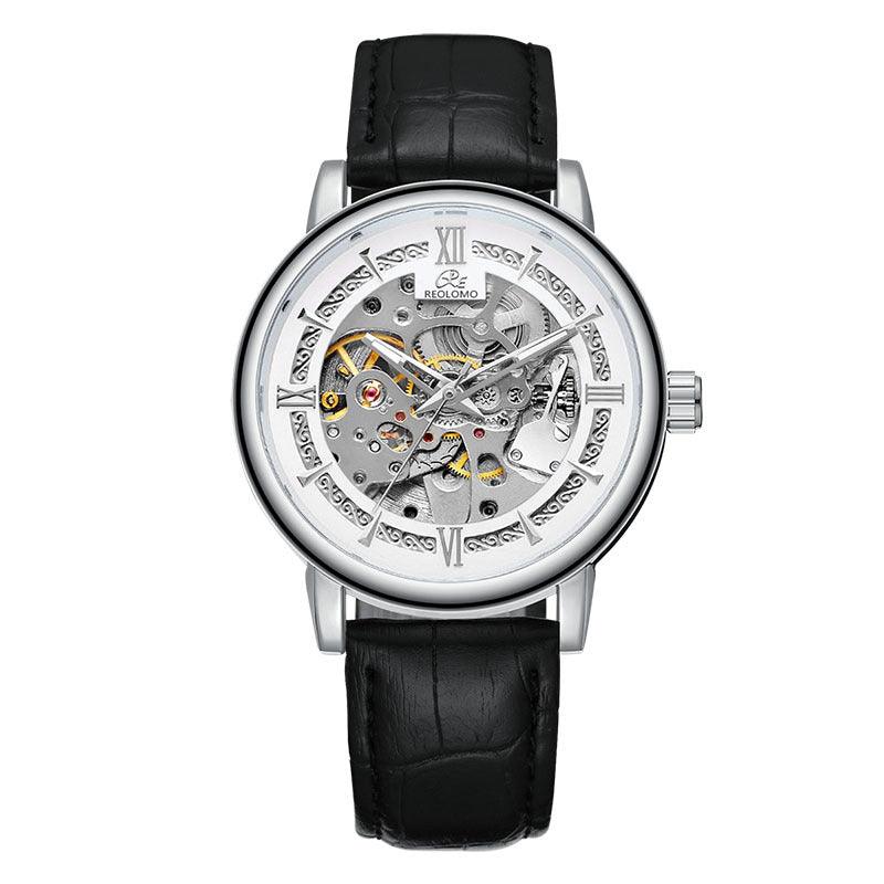 Men's Hollow-Out Mechanical Watch, Skeleton Dial Dress Watch in Gold, Silver and Black