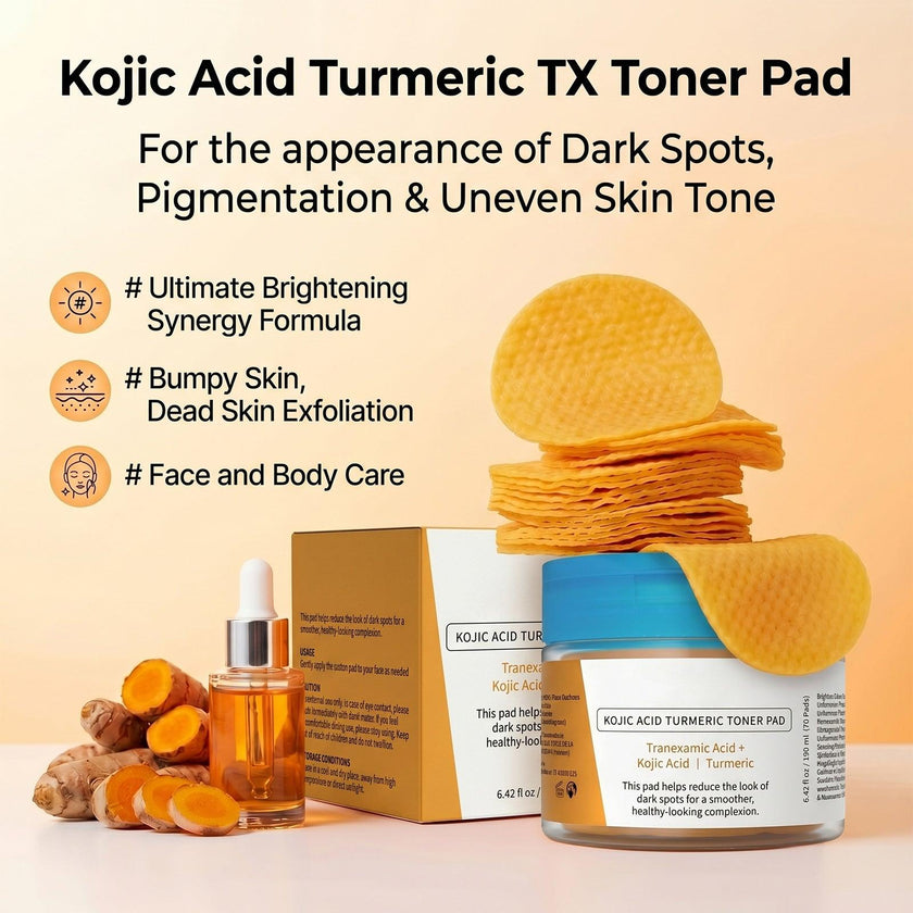 Kojic Acid Turmeric Toner Pads Exfoliating Facial Cotton Pads Brightening Dark Spot