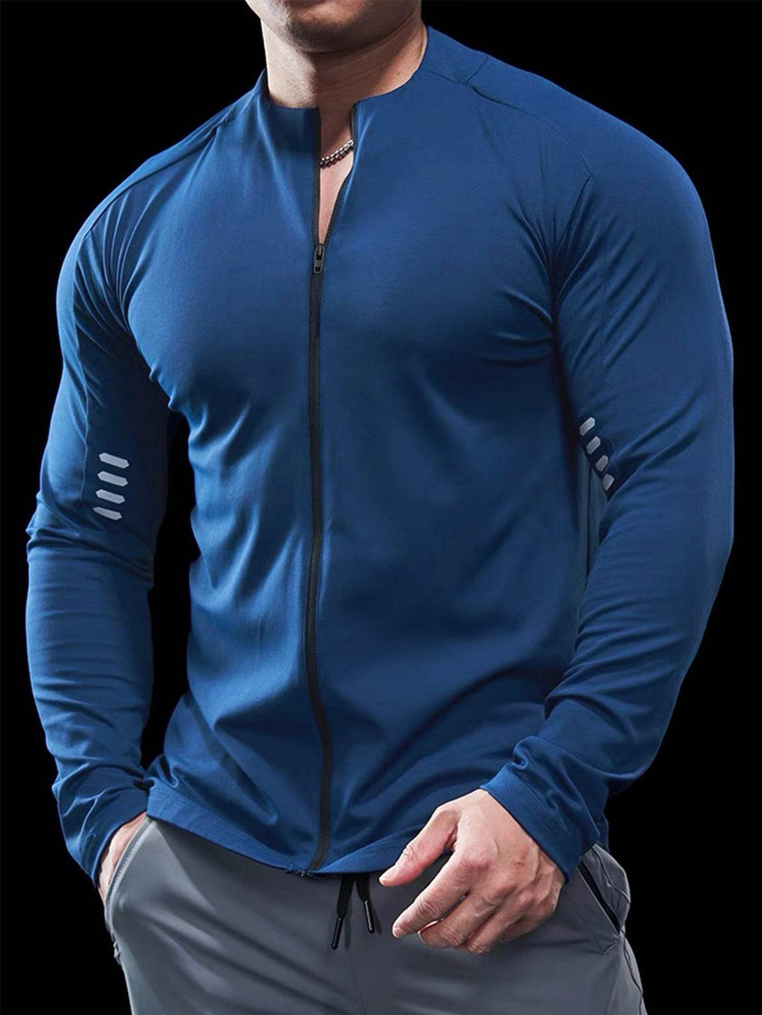 Muscle Fit Long Sleeve Zip Up Quick Drying Sport Workout Gym T-shirt for Men