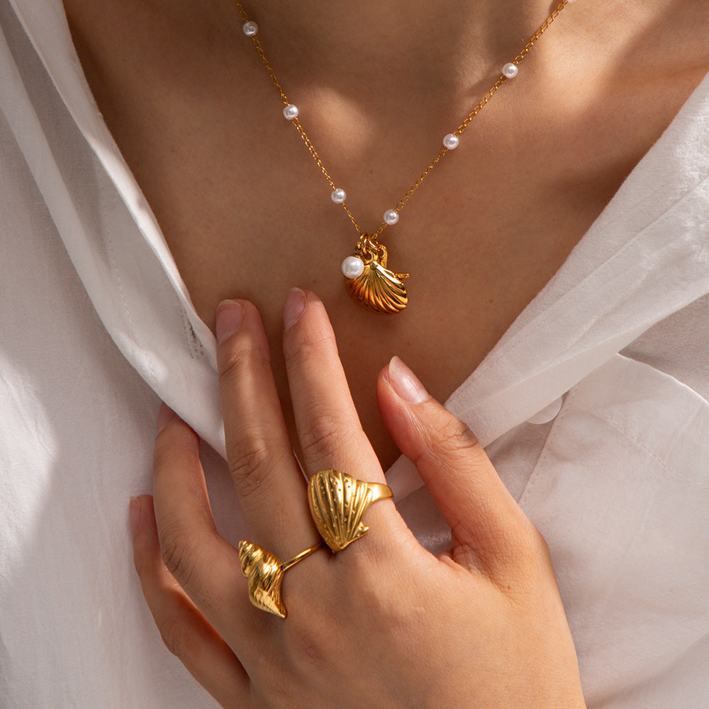 Stainless Steel Shell & Starfish Beach Necklace – Electroplated Clavicle Chain for Women (14 Styles)