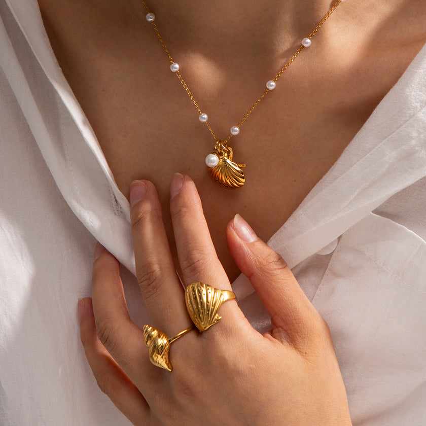 Stainless Steel Shell & Starfish Beach Necklace – Electroplated Clavicle Chain for Women (14 Styles)