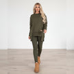 Women's Slit Long Sleeve Top & Trousers Two-Piece Set | White, Black, Army Green, Reddish Brown | S–XXXL