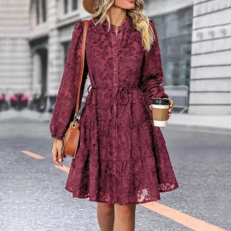 Lace Tied Long Sleeve Dress Fashion Midi Dresses Womens Clothing
