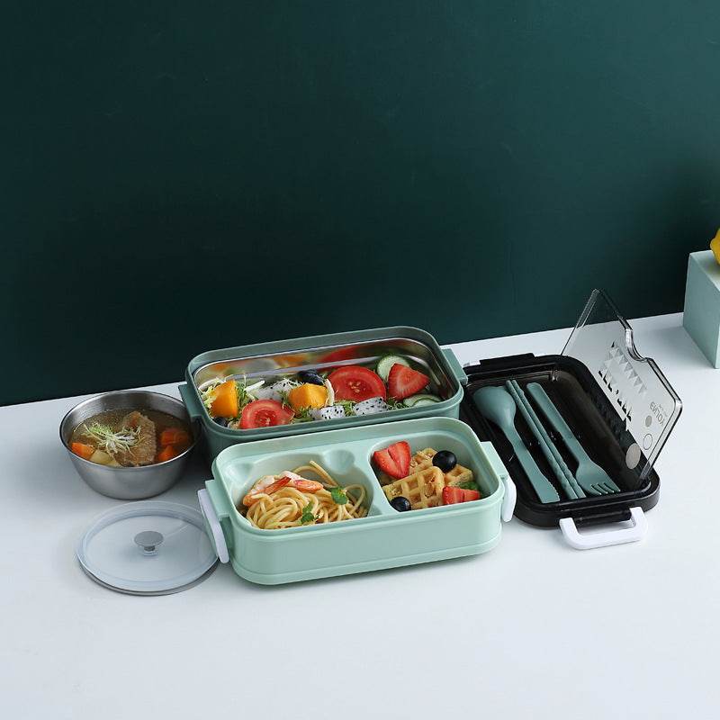 Insulated Stainless Steel Double-Layer Lunch Box for Work & School
