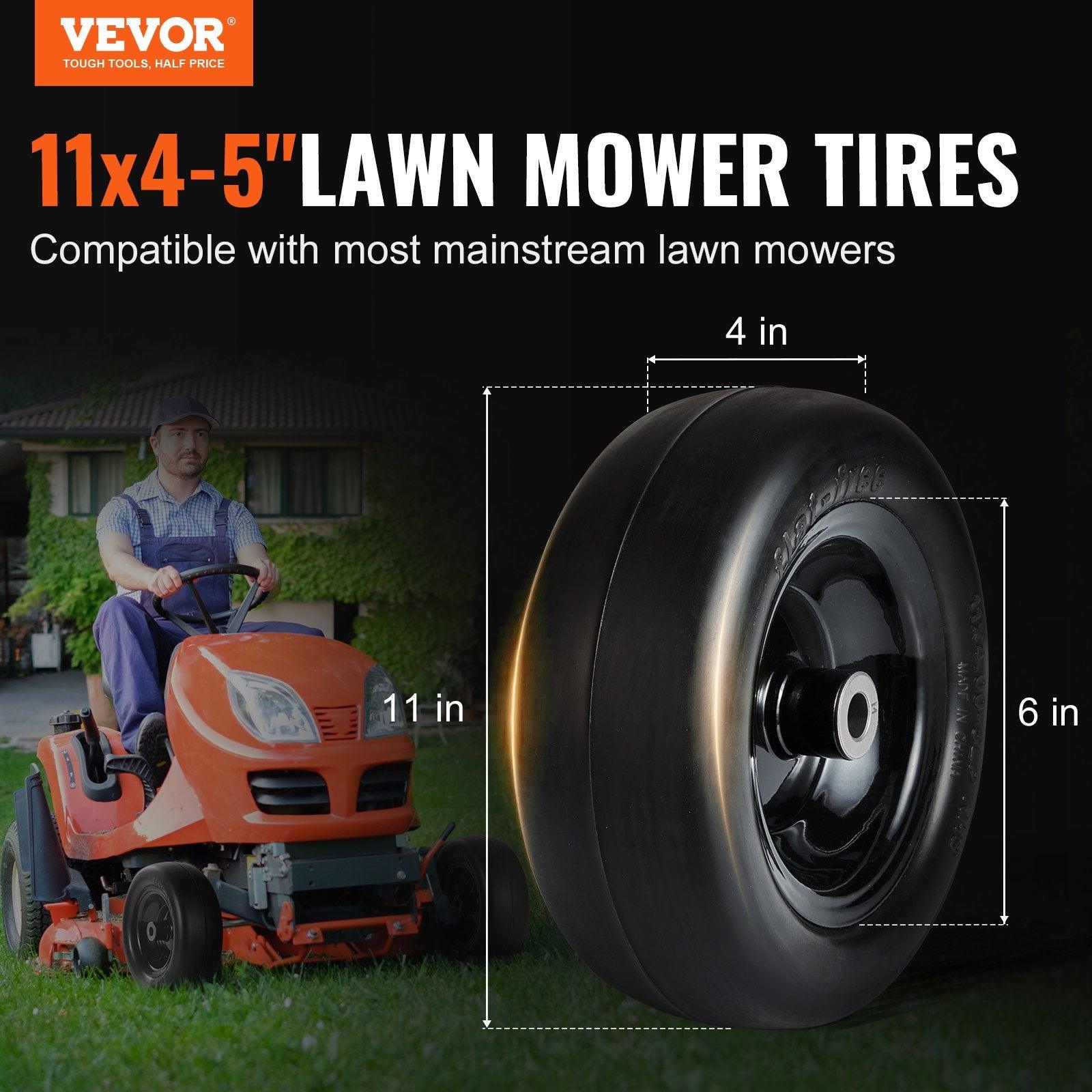 VEVOR Lawn Mower Tires With Rim, Tubeless Tractor Tires, 2-Pack Tire And Wheel Assemby, Flat-free PU Tire, Centered Hub, Bushing Size, 20 PCS Adapters For Riding Mowers Lawn Tractors