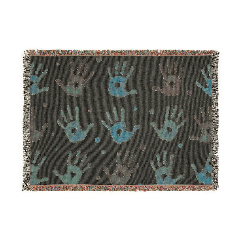 Handprint Woven Blanket — Cozy Decorative Throw with Playful Handprint Pattern