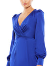 Satin Ruched Bishop Sleeve Gown