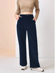 High Waist Drooping Slimming Casual Straight Pants Women's Corduroy Trousers