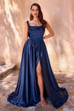 Pleated neckline, thin straps & leg slit