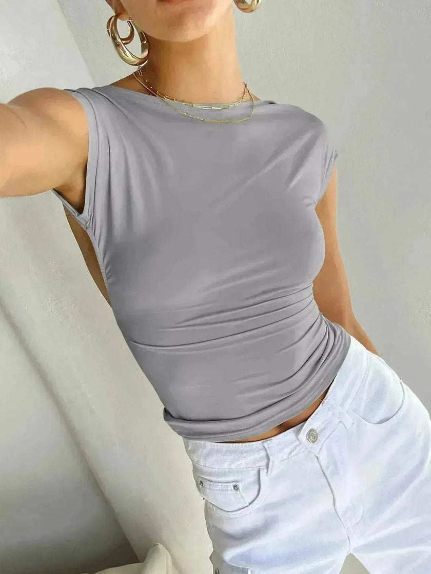 Slim Fit Backless Crop Top Summer Charming Breathable Short Sleeve  Low Back Top  Tank Top for Women
