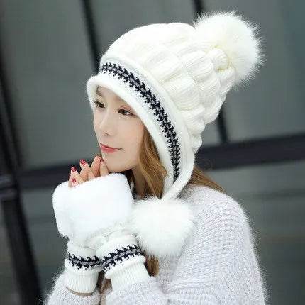 Women Cozy Knit Fleece-Feel Beanie With Ear Flaps Winter Hat Perfect For Skiing & Outdoor Activities