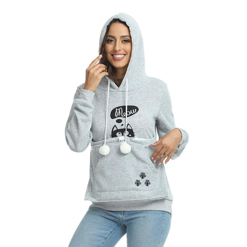 Women's Casual Cat Print Hoodie With Big Pocket for Pet Lovers