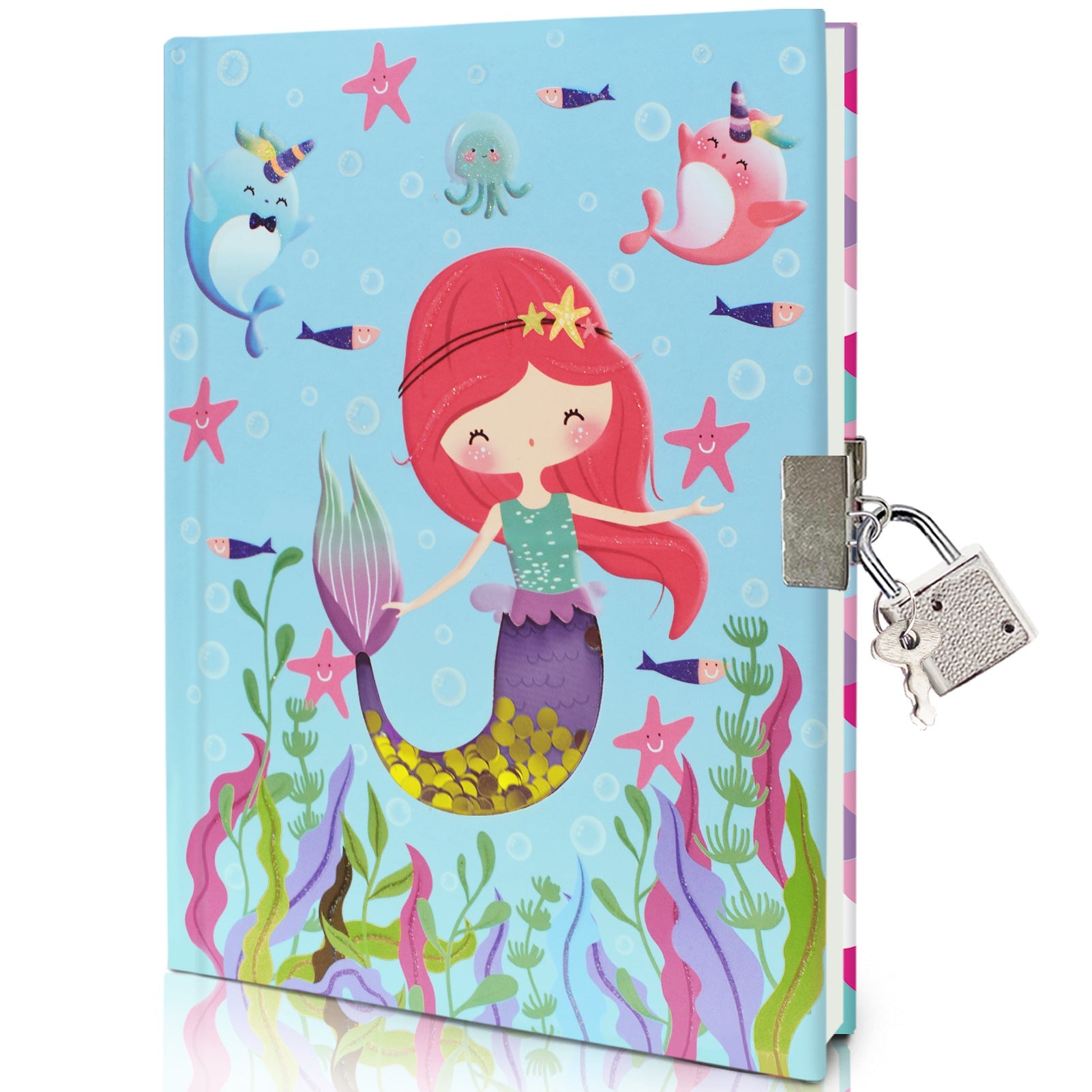 Girls' Mermaid Diary With Lock and Key – Sequin Shaker Notebook for Kids