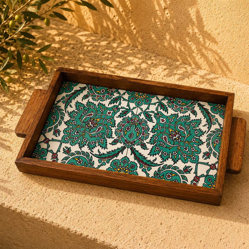 Palestinian Small Food Tray Rectangular 15×30×3 cm – Handmade Ceramic Serving Tray