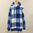Casual Thick Fleece Plush half zip Plaid Hoodie Pullover top for women