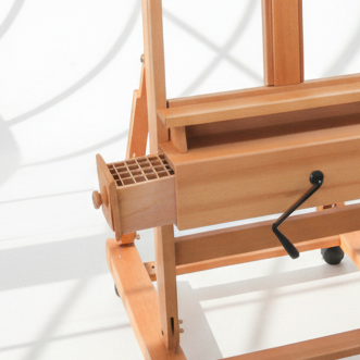 Beechwood H-Frame Crank Handle Easel With Drawers