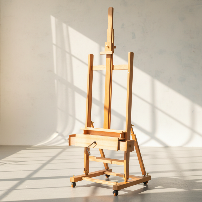 Beechwood H-Frame Crank Handle Easel With Drawers