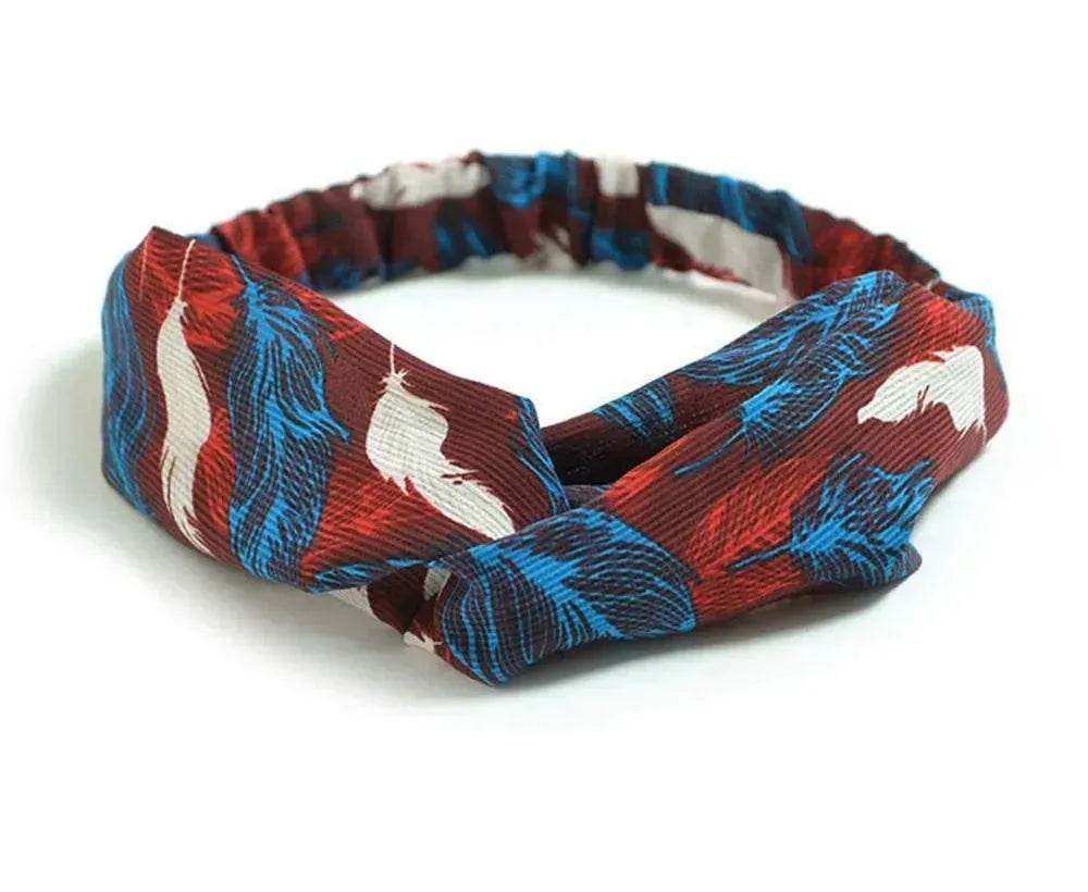 Women Retro Style Knotted Hairband floral Print Cross Headband
