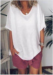 Women's Loose Short Sleeve Linen Blouse Top – Casual Summer T-Shirt