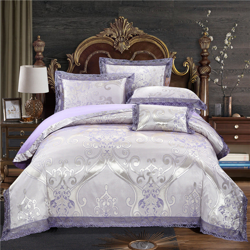 Jacquard Cotton Four‑Piece Luxury Bedding Set – Pure Cotton Duvet Cover & Silk‑Satin Finish Bed Sheet