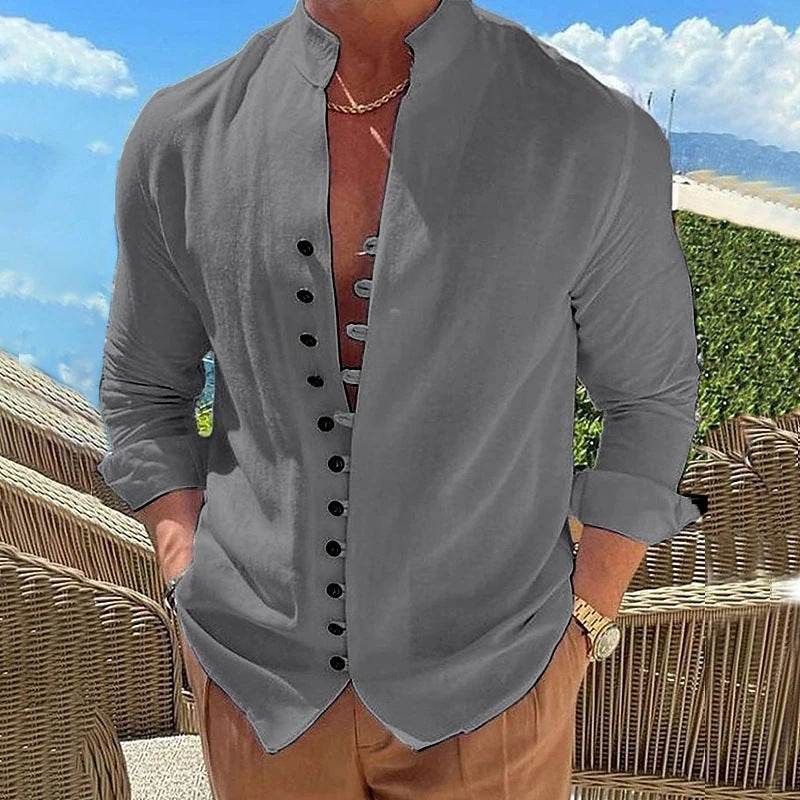 Men's Cotton Linen Casual Loose Long Sleeve Shirt