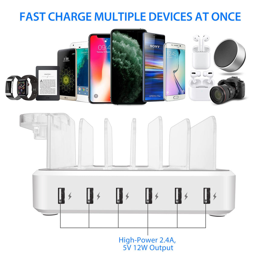 6-Port 60W USB Charging Station – Fast Multi-Device Charger for Home & Office
