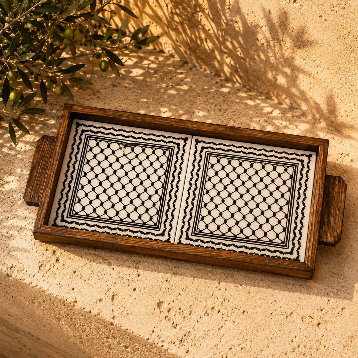 Palestinian Small Food Tray Rectangular 15×30×3 cm – Handmade Ceramic Serving Tray