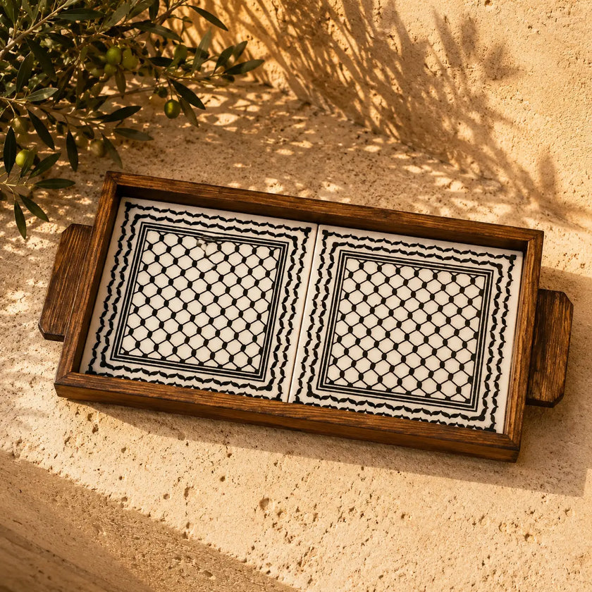 Palestinian Small Food Tray Rectangular 15×30×3 cm – Handmade Ceramic Serving Tray