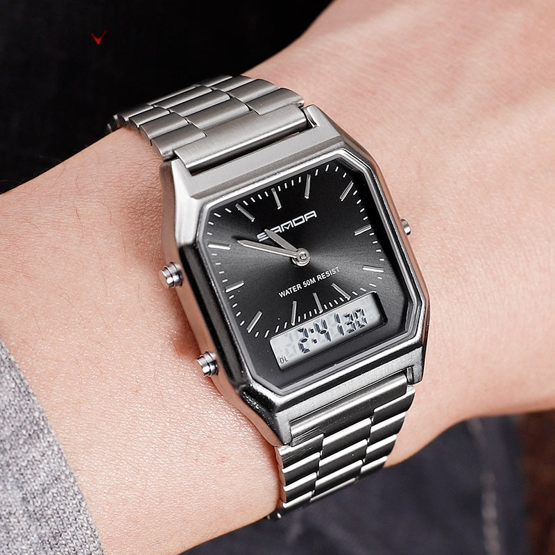 Men's Business Quartz Watch – Simple Dual Display Wristwatch