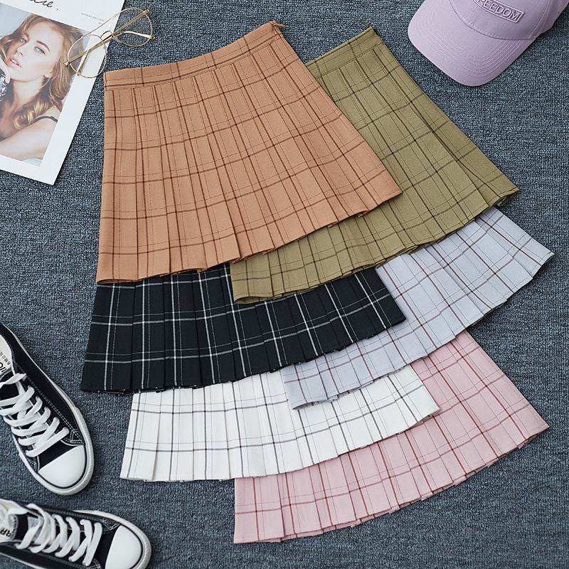 Mini Plaid Pleated High Waist Skirt A- Line Skirt