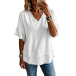 Casual Women's Shirt V-Neck Short Sleeve Loose Fit Pure Color Summer Fashion Trend Pullover Tops For Daily Wear