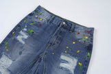 Ripped Paint Wide-leg Denim Trousers For Men Jeans