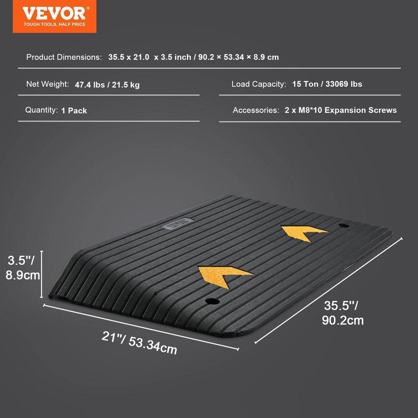 Upgraded Rubber Threshold Ramp, 3.5 Rise Door Ramp With 1 Channel, Natural Rubber Car Ramp With Non-Slip Textured Surface, 33069 Lbs Load Capacity Curb Ramp For Wheelchair And Scooter