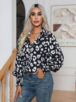 Leopard Print Lantern Sleeve Blouse Shirt top for Women