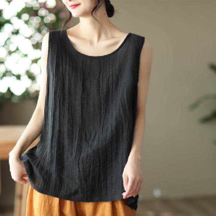 Casual Cotton And Linen Art Solid Color Loose-fitting Versatile summer blouse Top  For Women